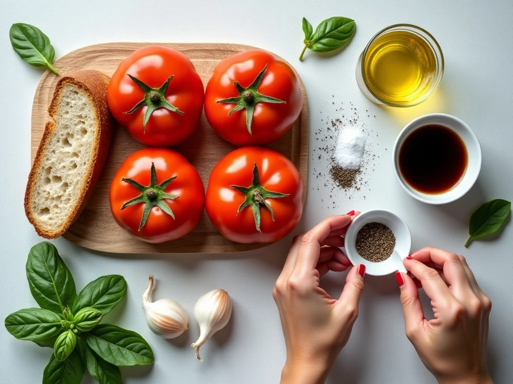 Ingredients for classic tomato bruschetta