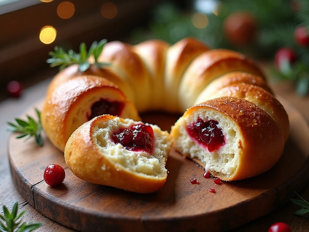 Warm cranberry Brie pull-apart bread with melted cheese