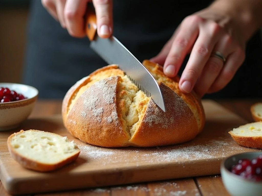 Crosshatching sourdough for cranberry Brie bread