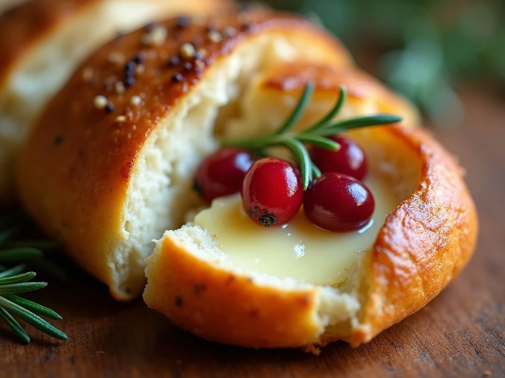 Close-up of melted Brie and cranberry filling