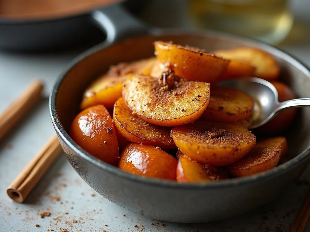 Reheated German-style fried apples in a serving bowl