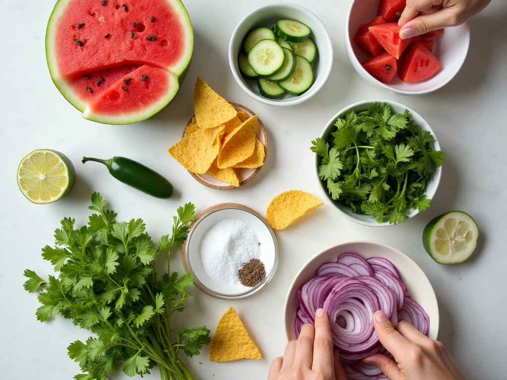 Ingredients for homemade watermelon salsa