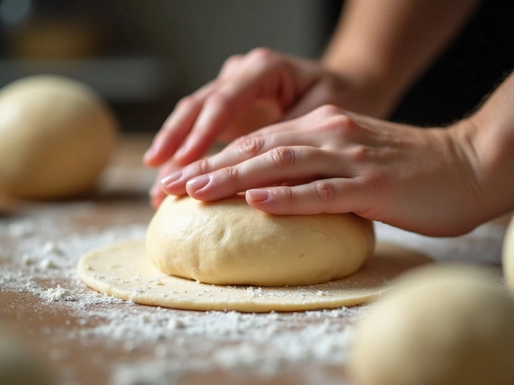 Rolling homemade pita dough into a thin round