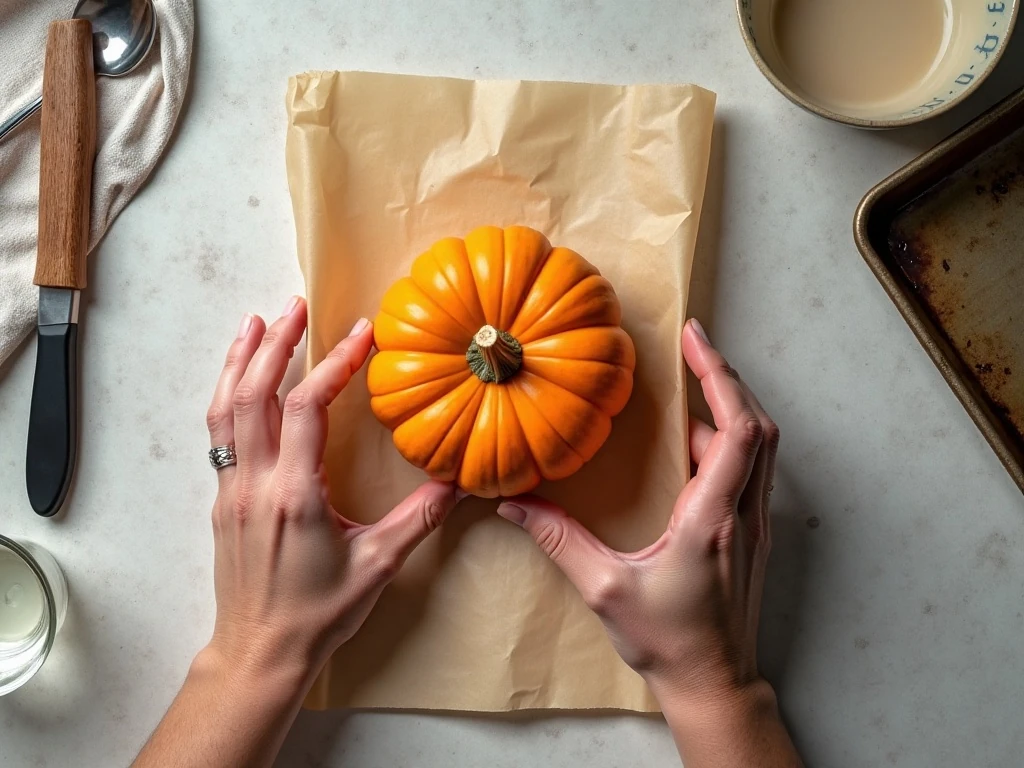 Ingredients and tools for homemade pumpkin puree