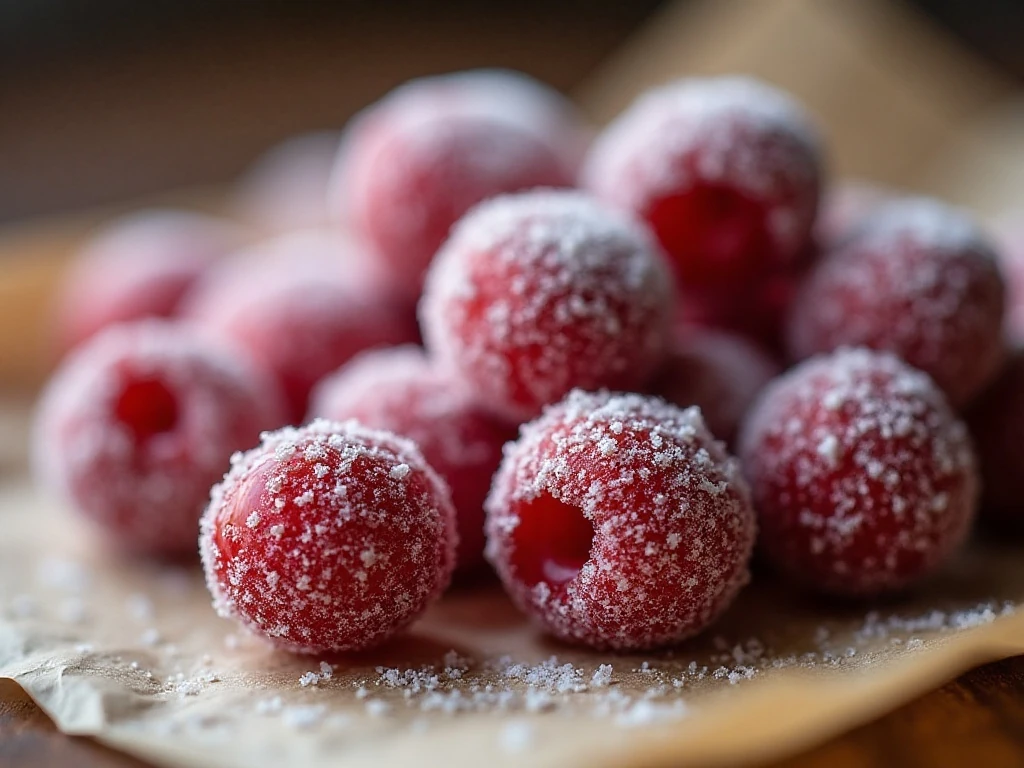 Close-up of the crisp sugar coating on cranberries