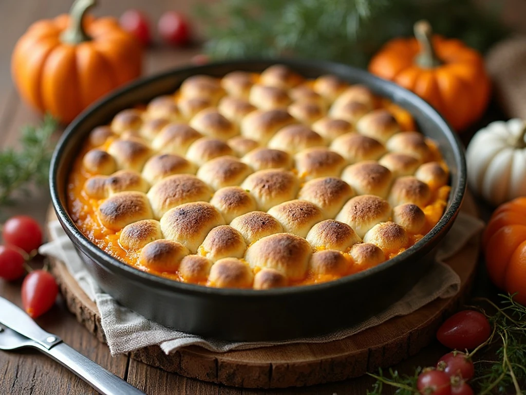 Sweet butternut squash with marshmallows served as a festive side dish