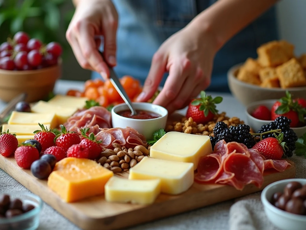 Make-ahead components for preparing a New Year's Eve snack board