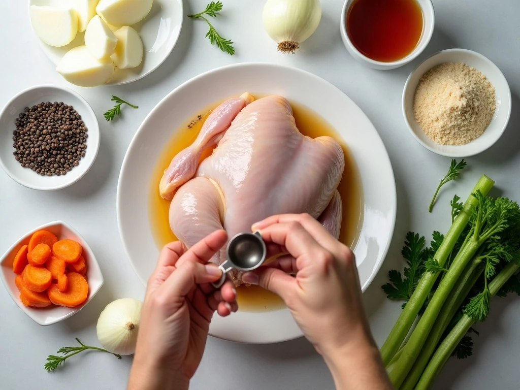 Ingredients for gently poached chicken