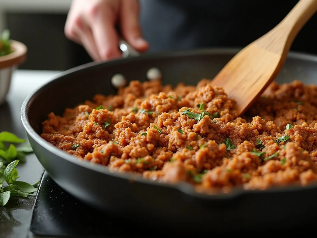 Ground turkey browning with herbs and spices