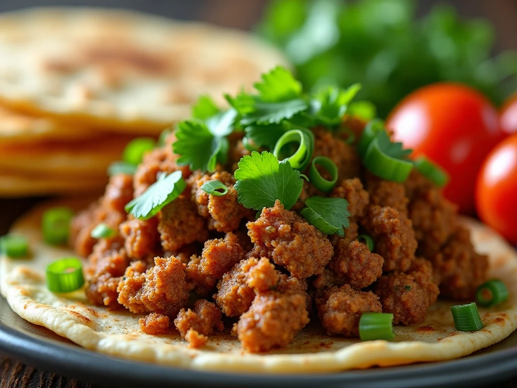 Seasoned ground turkey garnished with parsley and green onion