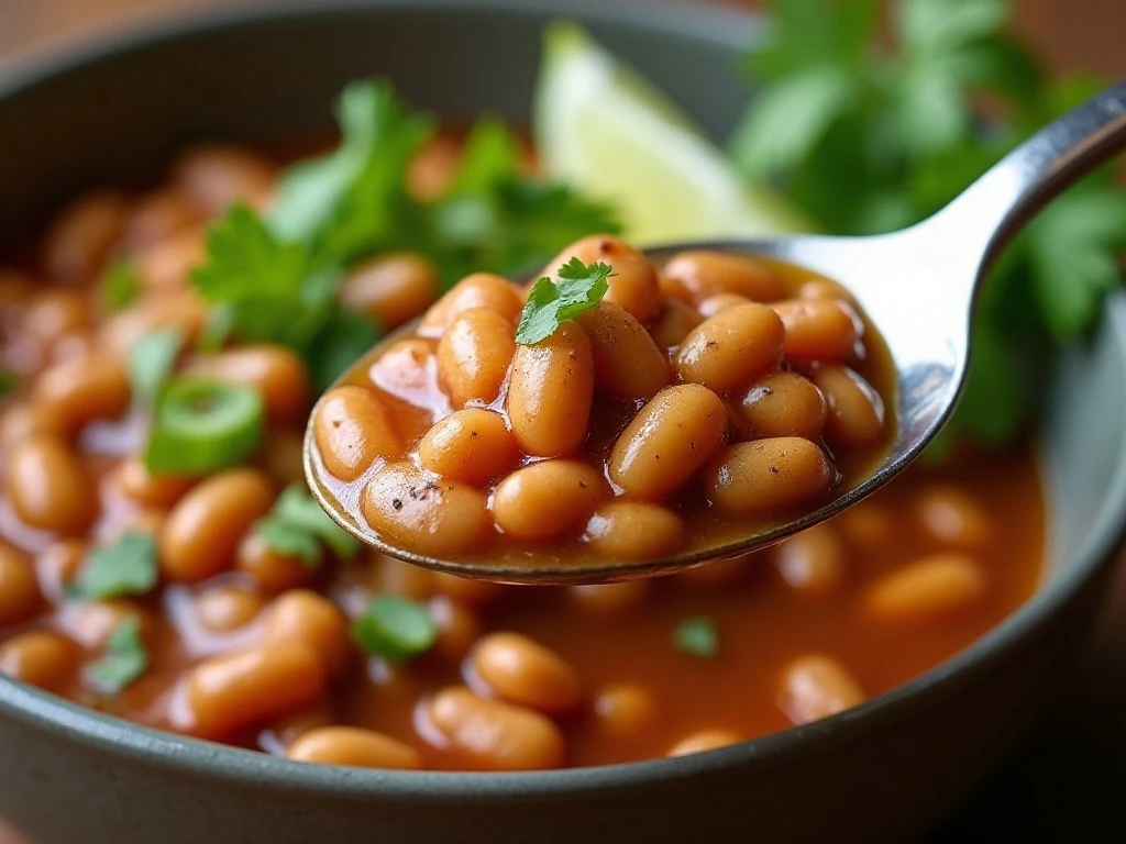 Pinto beans finished with lime, cilantro, scallions, and pepper