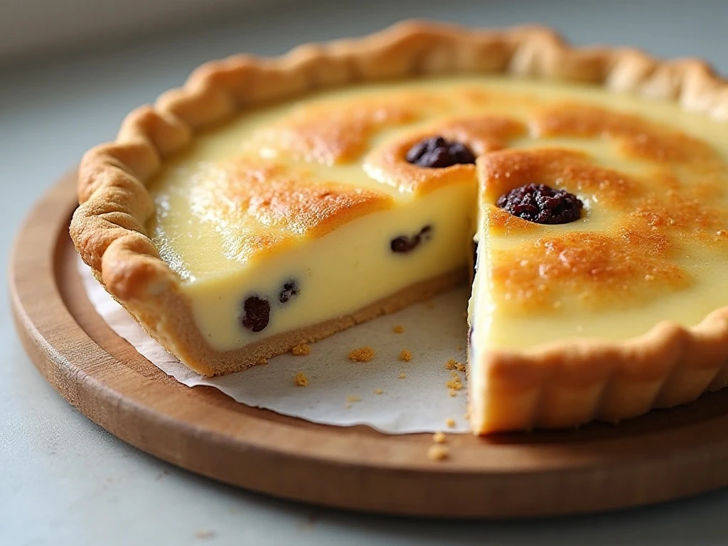 Chilled sour cream raisin pie ready for storage and serving