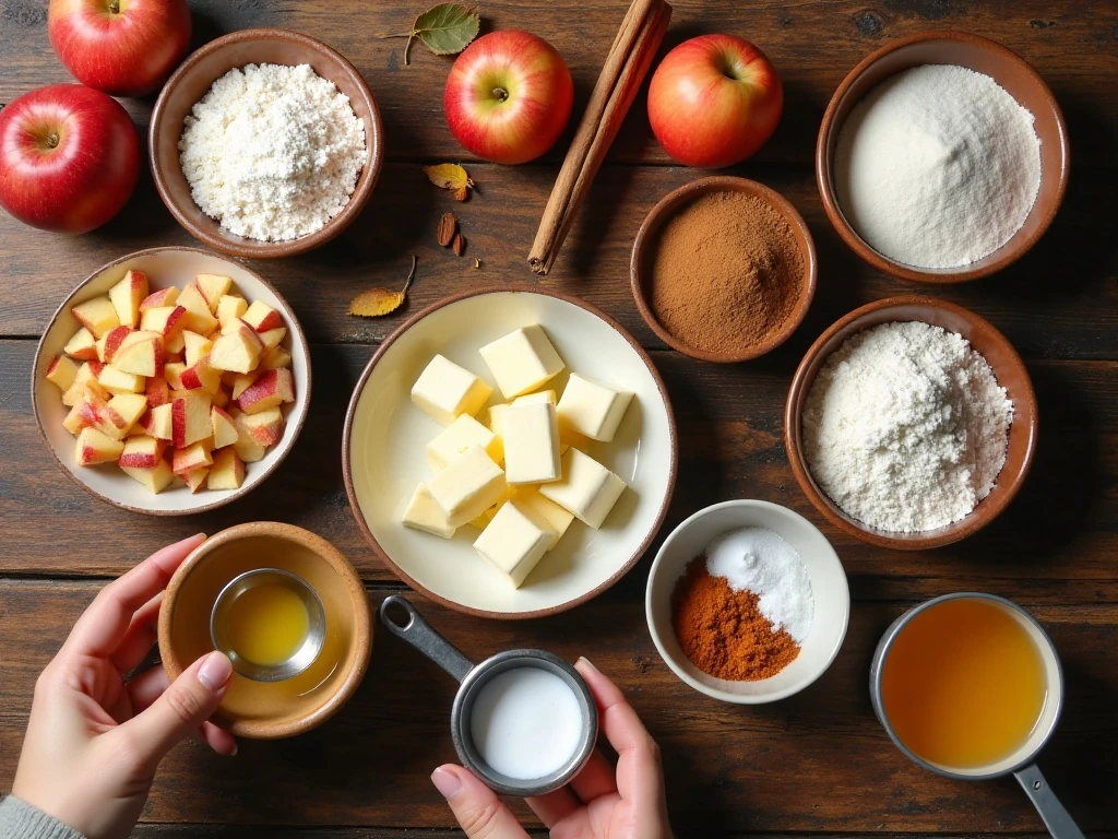 Ingredients for autumn apple cake with cream cheese frosting