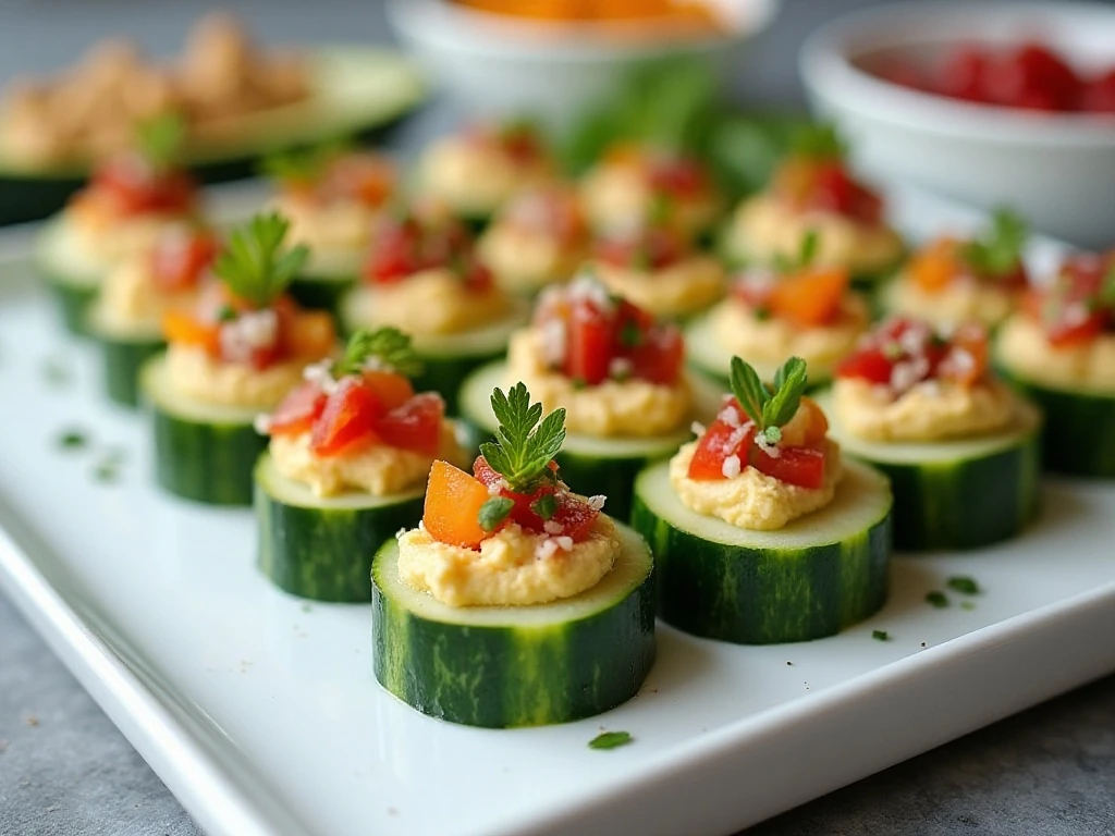 Hummus cucumber bites ready to serve