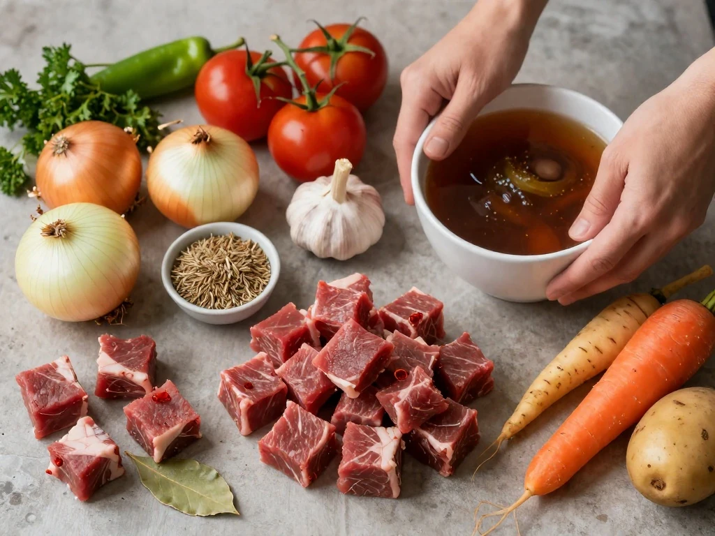 Ingredients for authentic Hungarian-style beef goulash