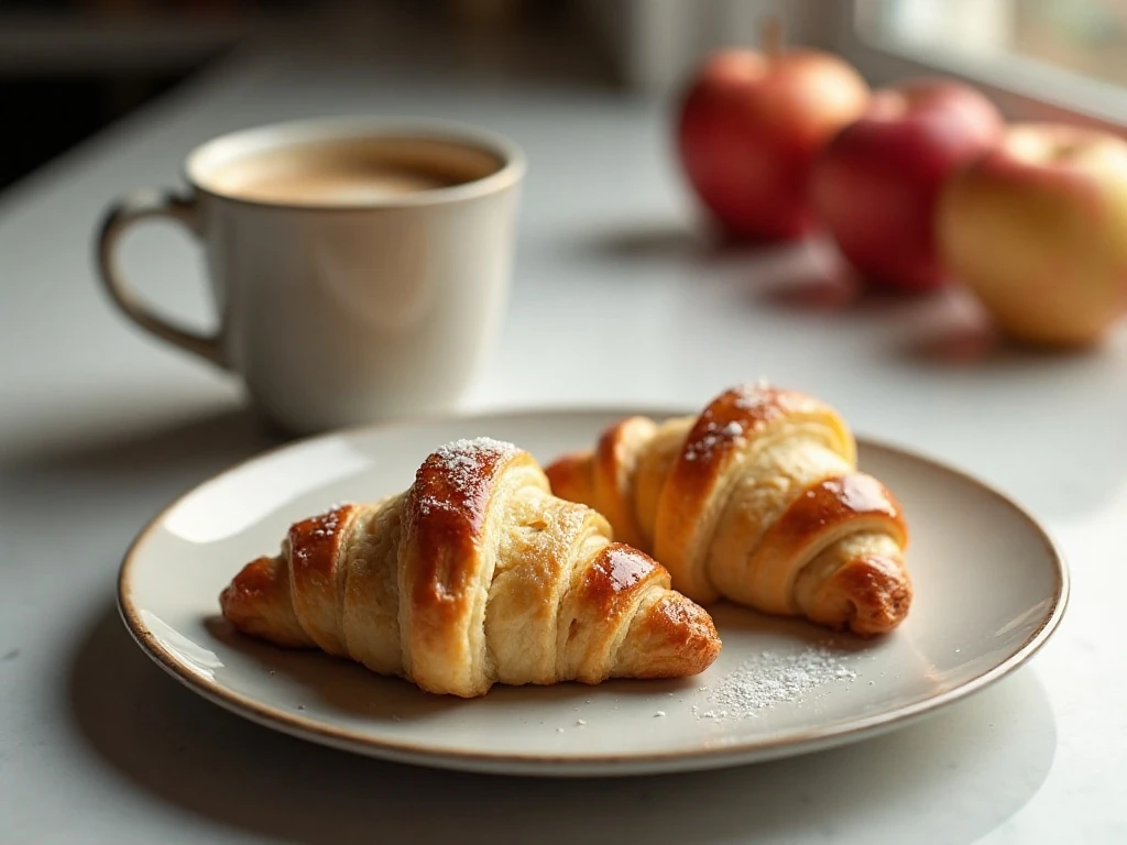Apple crescent Danish pastries served with coffee