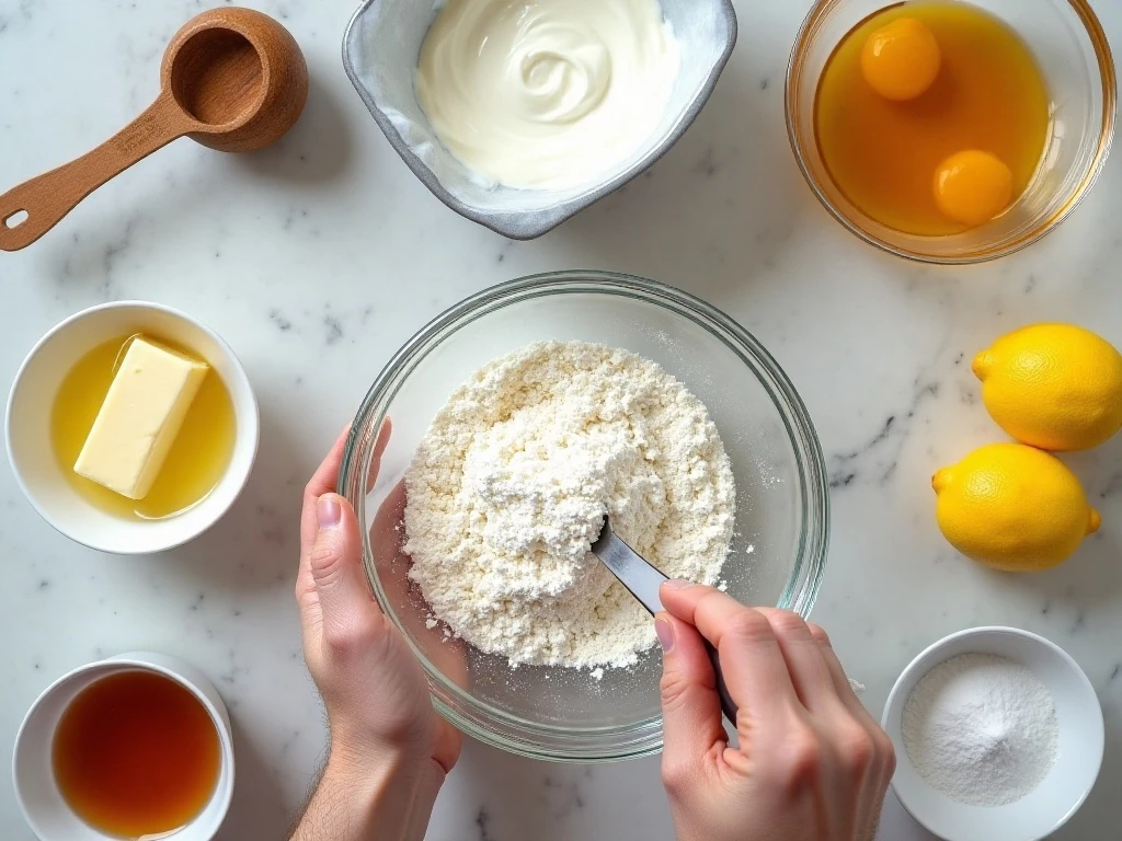 Ingredients for moist iced lemon loaf pound cake