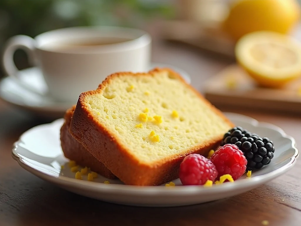 Serving slices of iced lemon loaf with tea