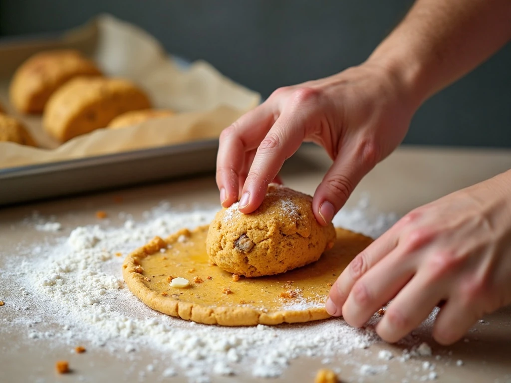 Shaping pumpkin scone dough before baking