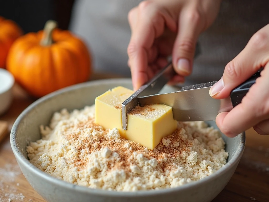 Cutting cold butter into flour for tender scones