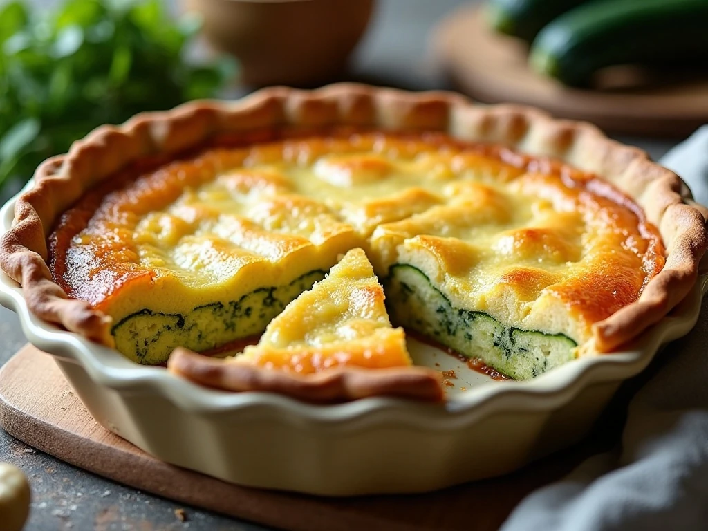 Golden Impossible Zucchini Pie with a tender zucchini center