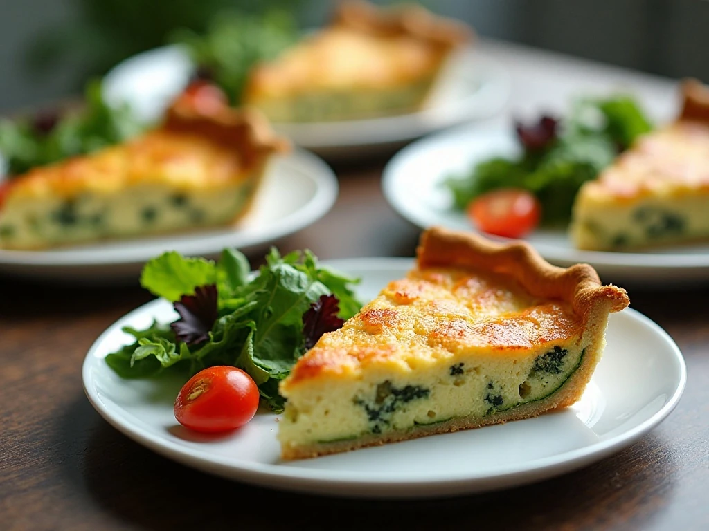 Impossible Zucchini Pie served with salad and fresh vegetables
