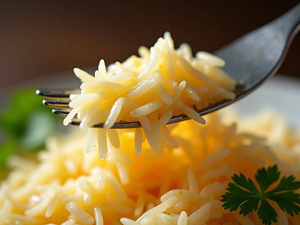 Close-up of separate fluffy basmati rice grains