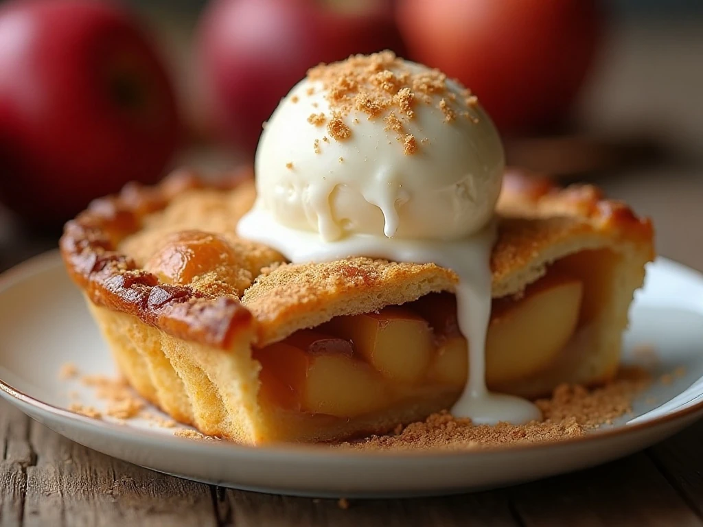 Individual apple pie served with vanilla ice cream