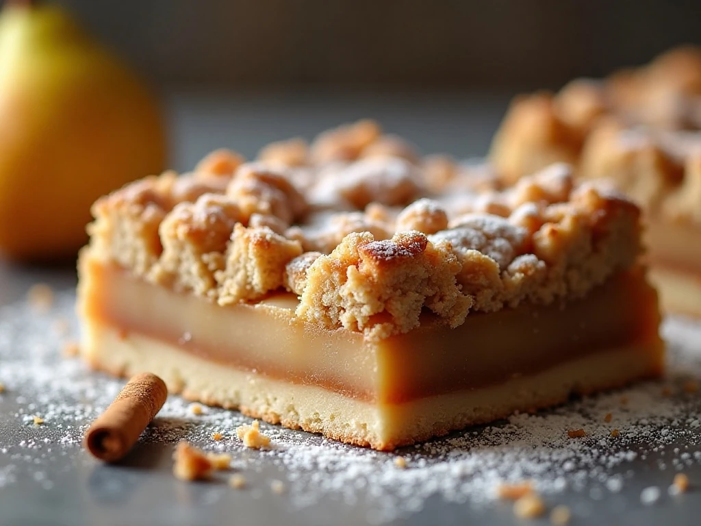Close-up of the cinnamon pear filling and oat crumble topping