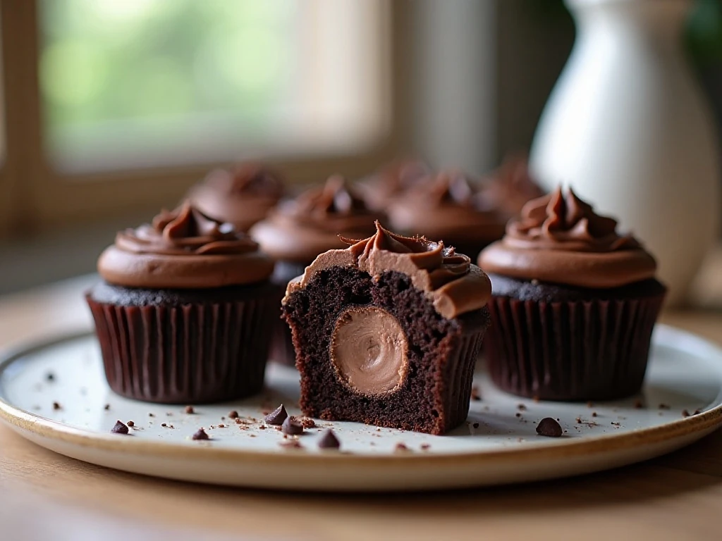 Inside-out chocolate cupcakes with cream-cheese chocolate-chip centers