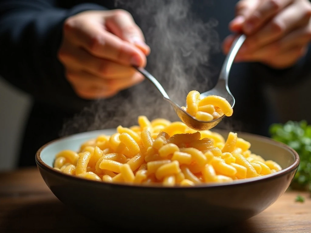 Stirring microwave macaroni to prevent sticking and boilover