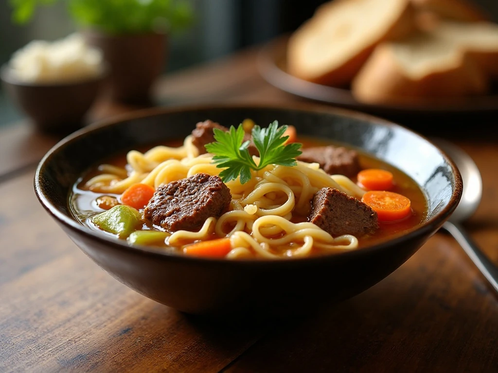 Hearty Instant Pot beef noodle soup served for dinner