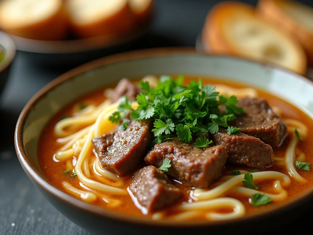 Fresh parsley garnish on Instant Pot beef noodle soup