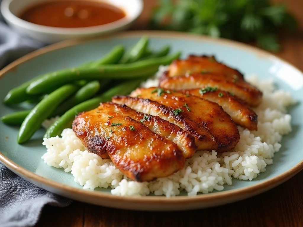 Instant Pot brown sugar garlic chicken served with rice and green beans