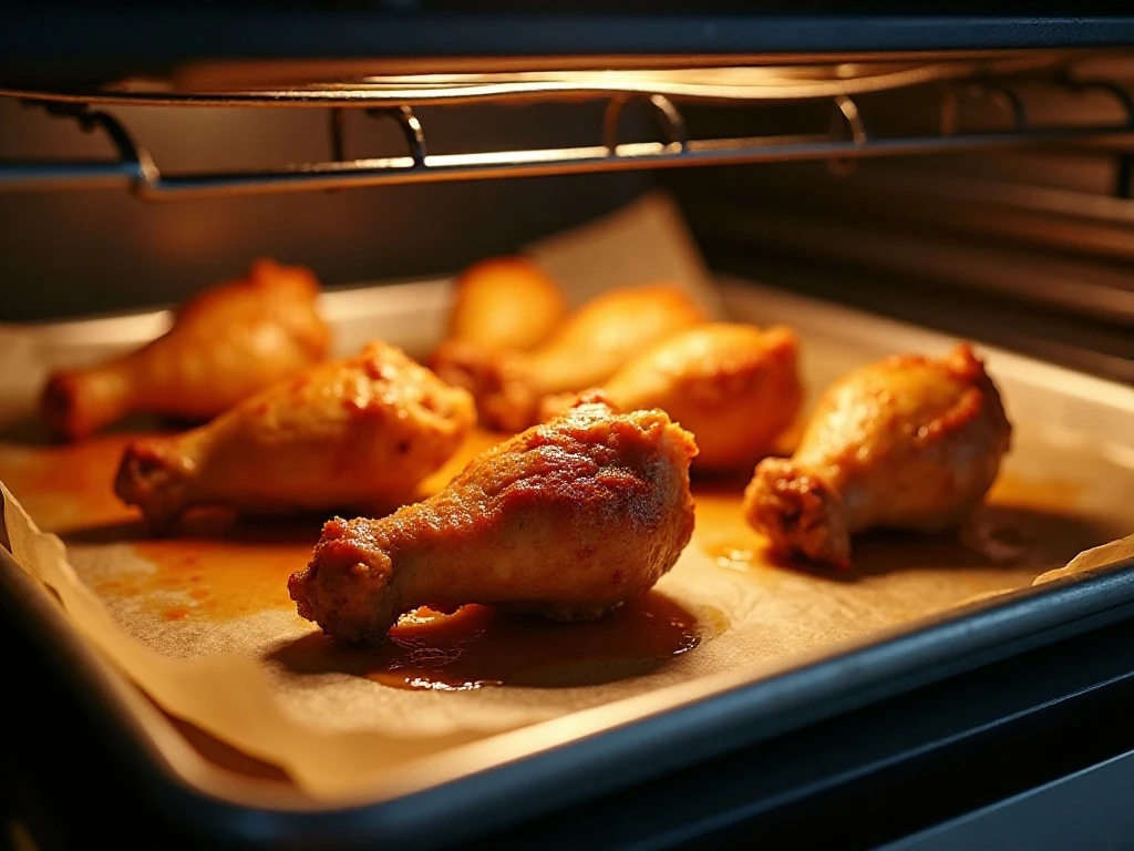 Chicken wings being broiled until crisp and browned