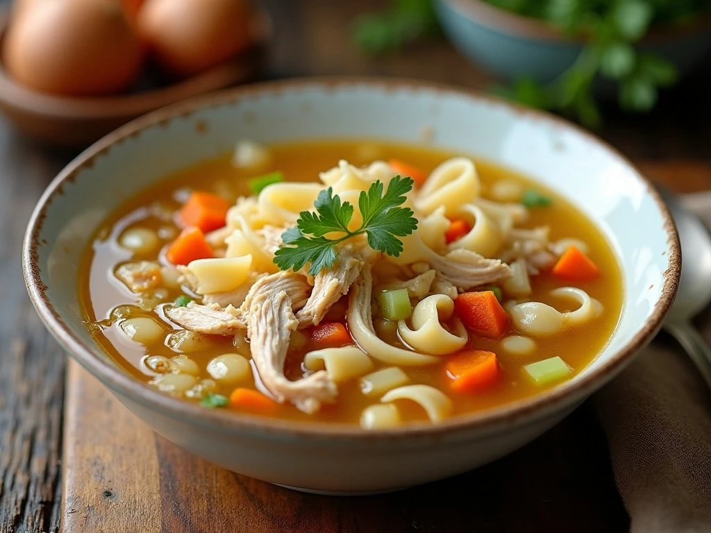 Bowl of comforting Instant Pot chicken noodle soup