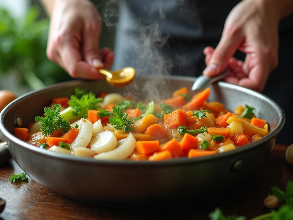 Vegetables sautéing in the Instant Pot for chicken noodle soup