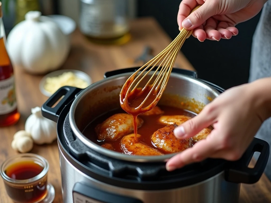 Preparing teriyaki sauce and chicken in an Instant Pot