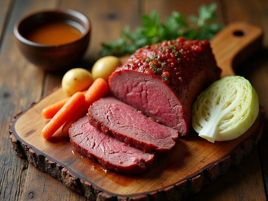Instant Pot corned beef and cabbage dinner served with potatoes carrots and cabbage
