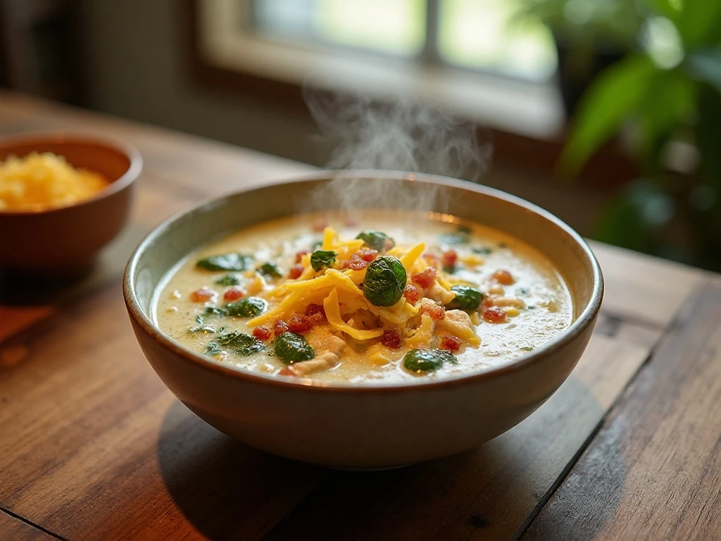 Creamy Instant Pot crack chicken spinach soup served for dinner