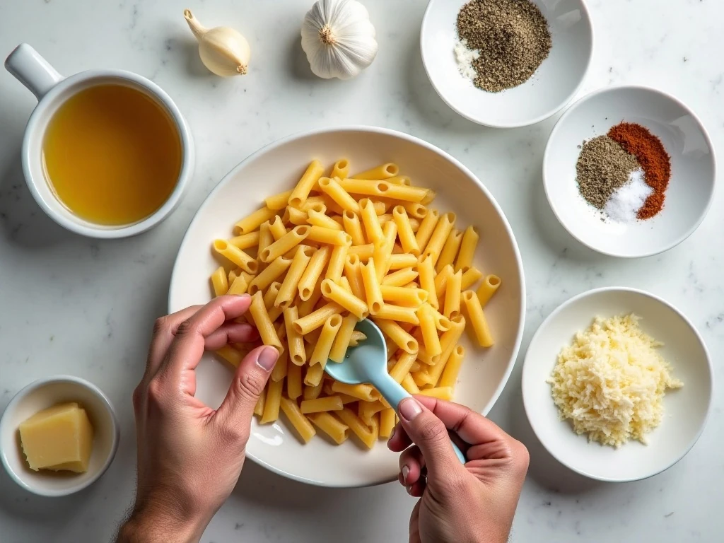 Ingredients for Instant Pot creamy garlic Parmesan pasta