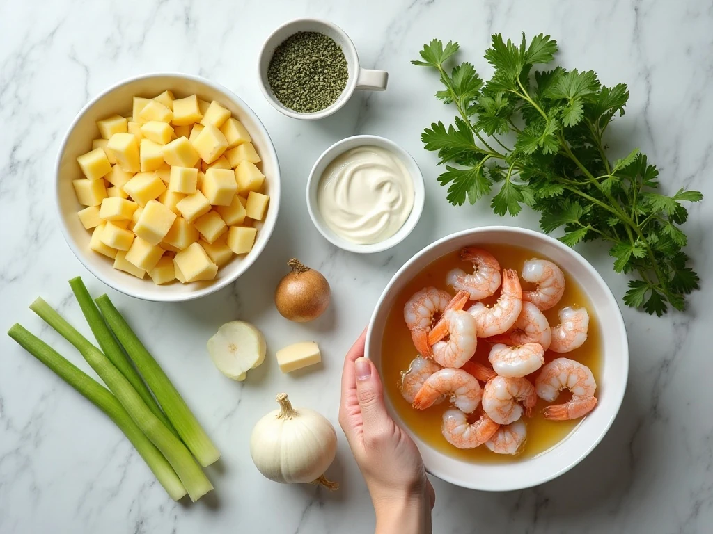 Ingredients for Instant Pot creamy potato shrimp soup