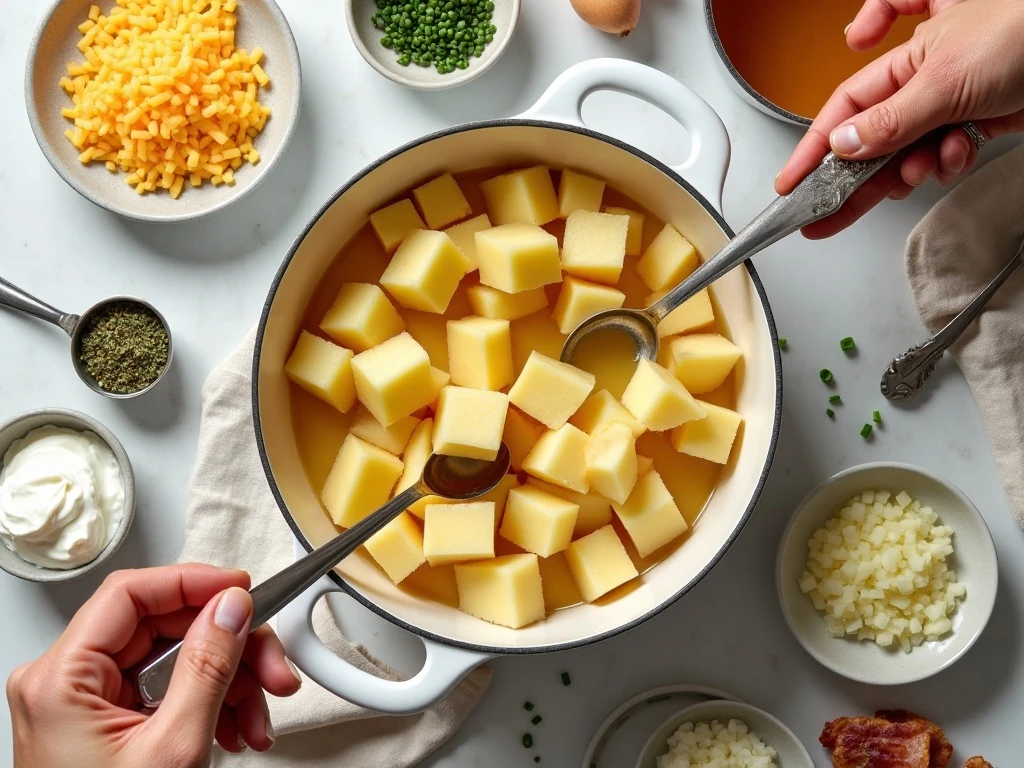 Ingredients for creamy Instant Pot potato soup arranged for cooking