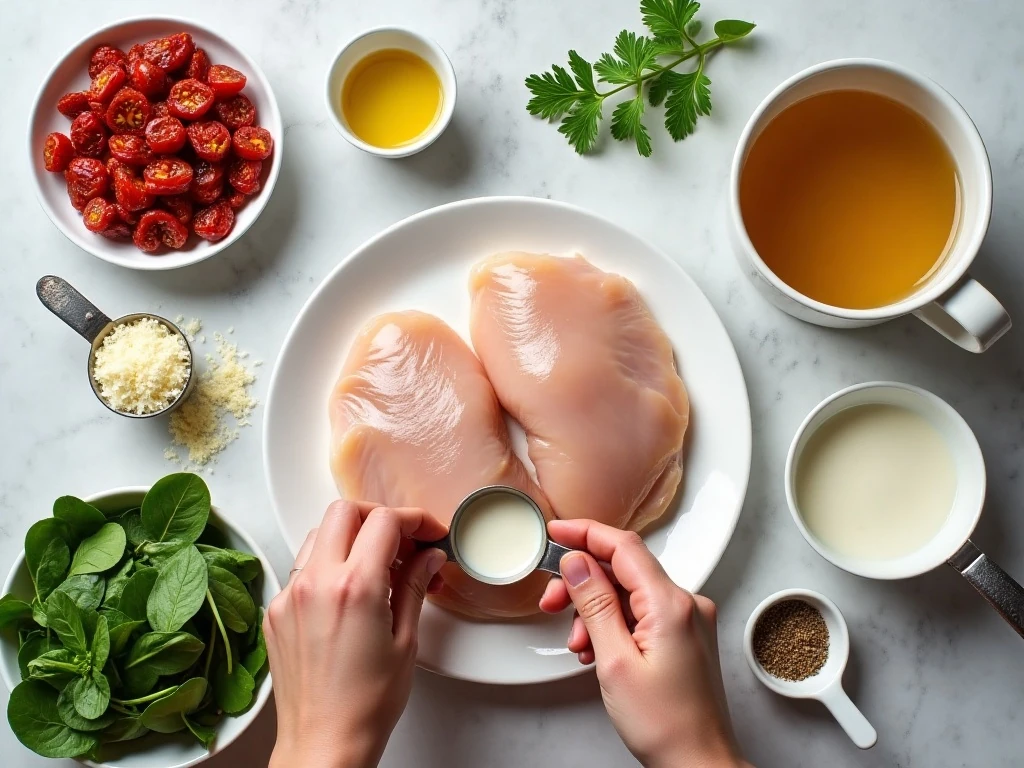 Ingredients for creamy Instant Pot sun-dried tomato chicken