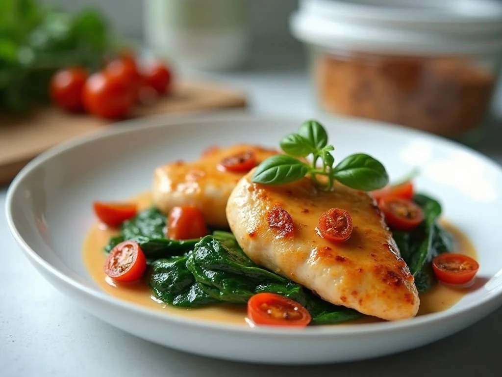 Reheated creamy sun-dried tomato chicken with Parmesan sauce