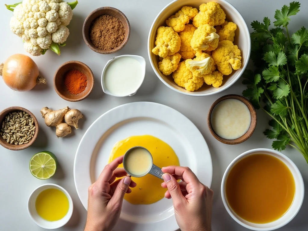 Ingredients for easy Instant Pot curried cauliflower soup