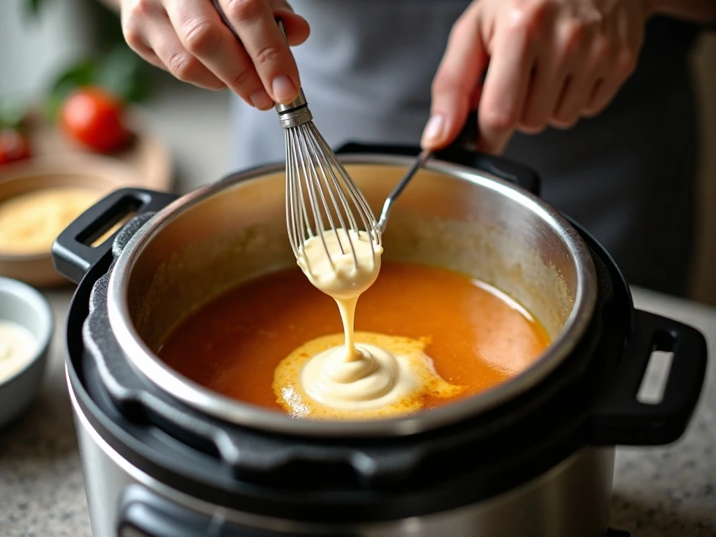 Thickening honey sesame chicken sauce with a cornstarch slurry