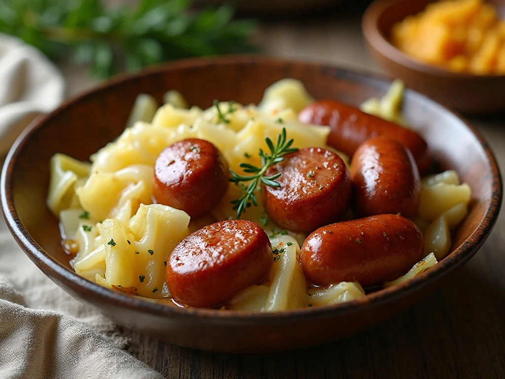 Instant Pot kielbasa and cabbage served in a bowl
