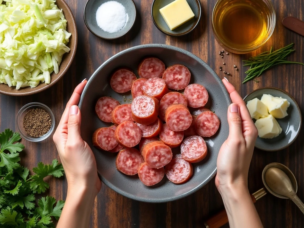 Ingredients for Instant Pot kielbasa and cabbage