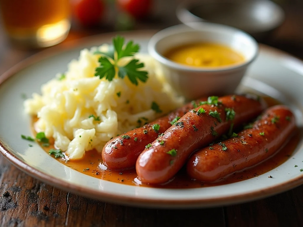 Kielbasa and cabbage with mustard and parsley